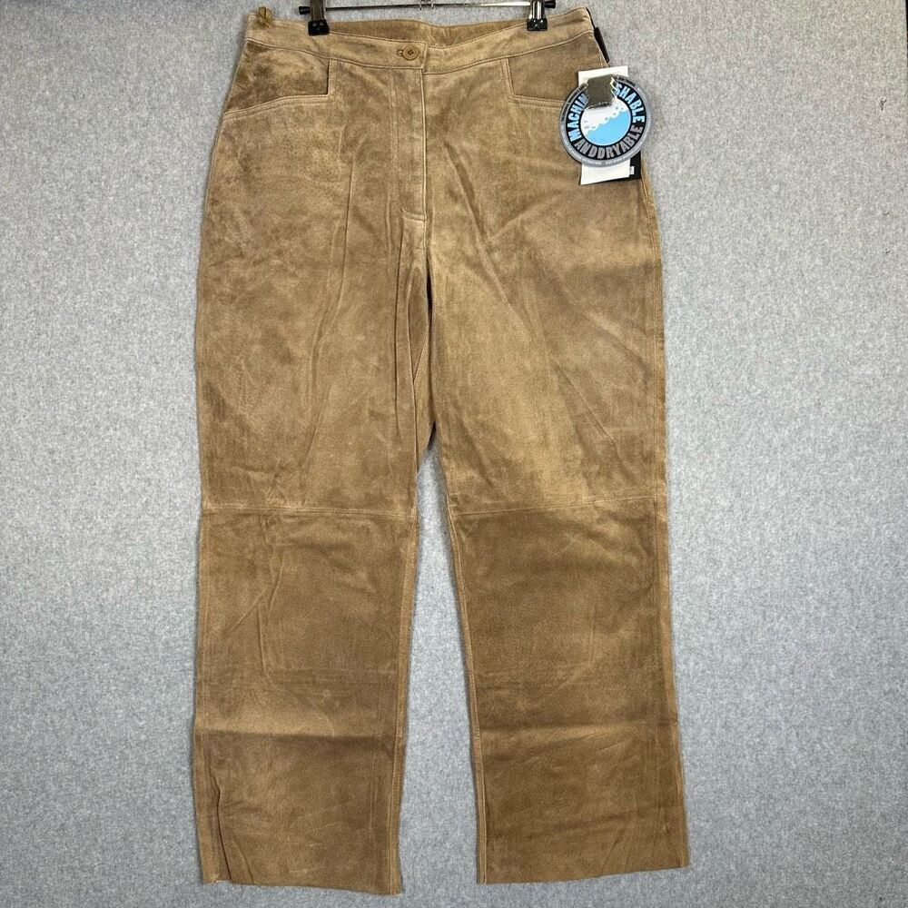 Brandon Thomas Women’s Petite 12 Genuine Leather Suede Pants tan NWT